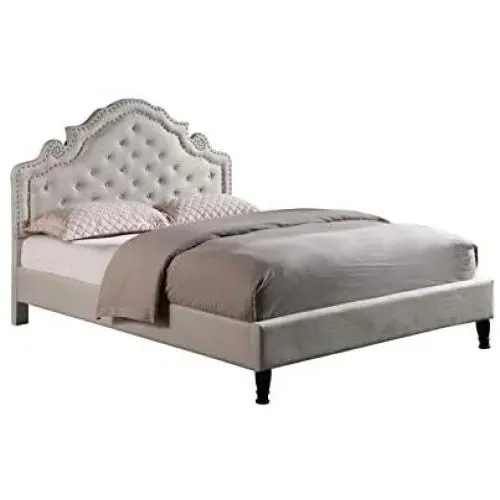 HomeLife Premiere Classics 51'' Tall Platform Bed with Cloth Headboard and Slats - King (Light Beige Linen) HomeLife Premiere Classics 51'' Tall Platform Bed with Cloth Headboard and Slats - King (Light Beige Linen)