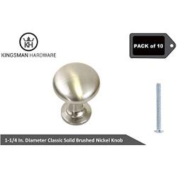 Kingsman Classic 1-1/4 in. (32mm) Diameter Solid Round Kitchen/Bathroom Cabinet Knob (10, Brushed Nickel Finish)