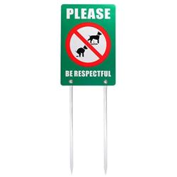 Kichwit Double Sided No Dog Poop Yard Sign, Please Be Respectful Sign, All Metal Construction, No Dog Pooping or Peeing Sign, Sign Measures 7.9'' x 11.8'', 14'' Long Metal Stakes Included, Green