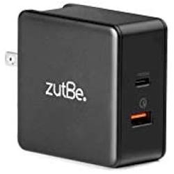 zutBe USB-C PD and USB-A QC 3.0, 48W Foldable Travel Charger for iPhone 12, 11, X, iPad Pro, Pixel, Samsung Galaxy S10, S20, Tab, Switch [Be Charitable, Powerful, Safe, Compatible, Confident]