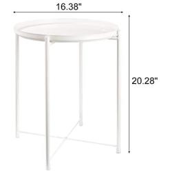 CERBIOR Tray End Table, Round Metal Tray Table Side Sofa Table Anti-Rust and Waterproof Outdoor & Indoor Snack Table Accent Coffee Table, Milky White