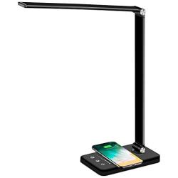 Multifunctional LED Desk Lamp with Wireless Charger, USB Charging Port, 5 Lighting Modes,5 Brightness Levels, Sensitive Control, 30/60 min Auto Timer, Eye-Caring Office Lamp with Adapter