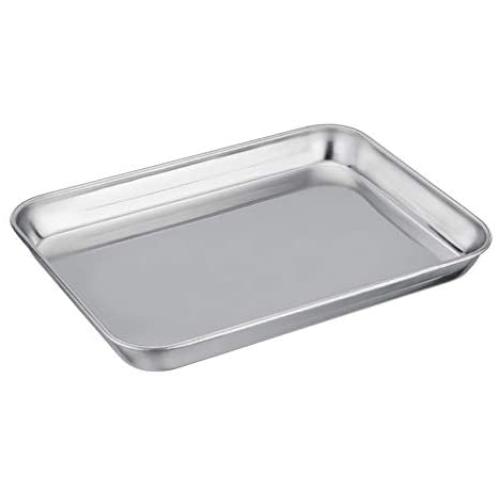 TeamFar Pure Stainless Steel Toaster Oven Pan Tray Ovenware, 7x9x1, Heavy Duty & Healthy, Mirror Finish & Easy clean, Deep Edge, Dishwasher Safe (18/0 Steel)