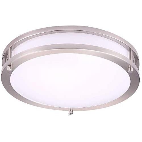 OSTWIN 12 Inch LED Flush Mount Ceiling Light, Dimmable Round Light Fixture, Brushed Nickel Finish, Plastic Shade, 15 Watts (100W Eq.), 1050 Lm, 5000K (Daylight), ETL and Energy Star Listed