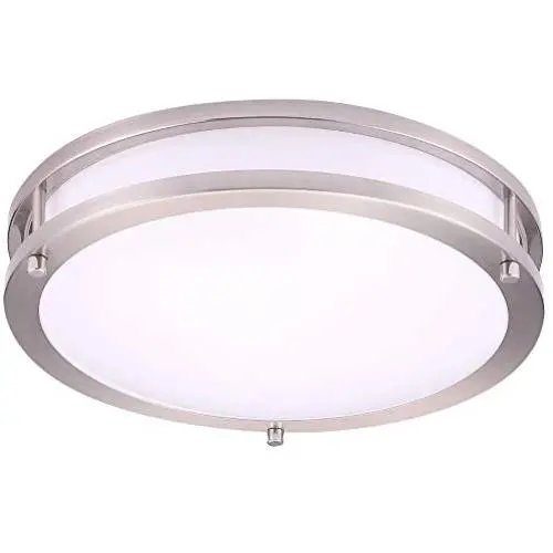 OSTWIN 12 Inch LED Flush Mount Ceiling Light, Dimmable Round Light Fixture, Brushed Nickel Finish, Plastic Shade, 15 Watts (100W Eq.), 1050 Lm, 3000K (Warm White), ETL and Energy Star Listed