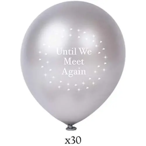 30 PC Biodegradable Balloons: Silver Funeral Balloons for Balloon Releases & Sympathy Gifts | Metallic Silver- Until We Meet Again 30 PC Biodegradable Balloons: Silver Funeral Balloons for Balloon Releases & Sympathy Gifts | Metallic Silver- Until We Meet Again