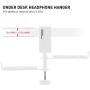 ADV. Dual Suspension Twin Headphone Stand Hanger Steel Metal Headset Holder 360° Rotating Arm Adjustable Hook Clamp Handle Under Desk Table, 3.5mm Jack Mount, Universal Fit All Headphones, [White]