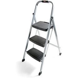 Rubbermaid RM-3W Folding 3-Step Steel Frame Stool with Hand Grip and Plastic Steps, 200-Pound Capacity, Silver Finish (Amazon Exclusive)