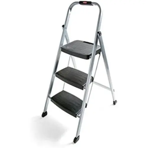Rubbermaid RM-3W Folding 3-Step Steel Frame Stool with Hand Grip and Plastic Steps, 200-Pound Capacity, Silver Finish (Amazon Exclusive) Rubbermaid RM-3W Folding 3-Step Steel Frame Stool with Hand Grip and Plastic Steps, 200-Pound Capacity, Silver Finish (Amazon Exclusive)