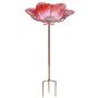 MUMTOP Bird Baths for Outdoors Glass Bird Bath Bowl Outdoor Bird Feeder Flower Pattern with Metal Stake for Garden, Yard and Lawn Decor (Red)