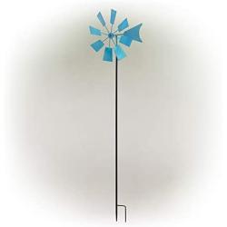 Alpine Corporation KIY102BL Metal Windmill Stake-Kinetic Spinner Outdoor Yard Art Decor, 52-Inch Tall, Blue