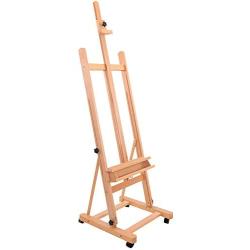 U.S. Art Supply Medium Wooden H-Frame Studio Easel with Artist Storage Tray and Wheels - Mast Adjustable to 96'' High, Holds Canvas to 48'' - Sturdy Beechwood Holder Floor Stand - Display Paintings