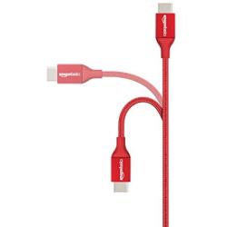 Amazon Basics Double Braided Nylon USB-C to USB-A 2.0 Fast Charging Cable, 3A - 1-Foot, Red