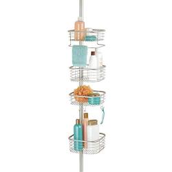 mDesign Metal Bathroom Shower Storage Constant Tension Pole Caddy - Adjustable Height - 4 Positionable Baskets - for Organizing and Containing Hand Soap, Body Wash, Wash Cloths, Razors - Satin