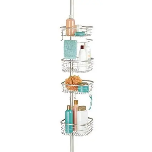 mDesign Metal Bathroom Shower Storage Constant Tension Pole Caddy - Adjustable Height - 4 Positionable Baskets - for Organizing and Containing Hand Soap, Body Wash, Wash Cloths, Razors - Satin mDesign Metal Bathroom Shower Storage Constant Tension Pole Caddy - Adjustable Height - 4 Positionable Baskets - for Organizing and Containing Hand Soap, Body Wash, Wash Cloths, Razors - Satin