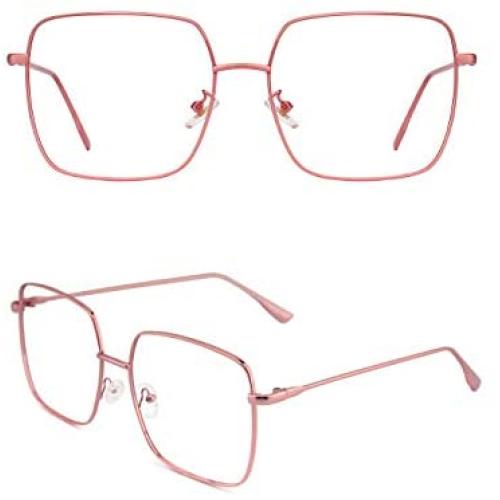 Slocyclub Oversized Blue Light Blocking Glasses for Women Men Non Prescription Metal Square Computer Glasses