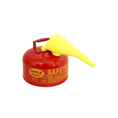Eagle UI-20-FS Red Galvanized Steel Type 1 Gasoline Safety Can with Funnel, 2 gallon Capacity, 9.5'' Height, 11.25'' Diameter Eagle UI-20-FS Red Galvanized Steel Type 1 Gasoline Safety Can with Funnel, 2 gallon Capacity, 9.5'' Height, 11.25'' Diameter