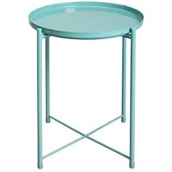 HollyHOME Tray Metal End Table, Sofa Table Small Round Side Tables, Anti-Rust and Waterproof Outdoor & Indoor Snack Table, Accent Coffee Table,（H） 20.28'' x（D） 16.38'', Blue