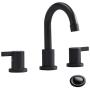 3-Hole Low-Arch 2-Handle Widespread Bathroom Faucets with Valve and Metal Pop-Up Drain Assembly,Matte Black by Phiestina, WF15-1-MB