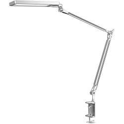 BYB E430 Metal Architect LED Desk Lamp, Swing Arm Task Lamp with Clamp, Eye-Care Drafting Table Lamp, Dimmable Office Light, 4 Lighting Modes, 6 Level Dimmer, Touch Control, Memory Function, Silver