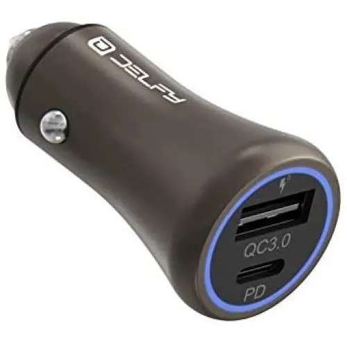 Delfy Tropo Metal - Fast Dual Car Charger - 2 Ports USB-A QC 3.0 USB-C PD 3.0-36W Quick Charge Power Adapter - Circuit Protection - iPhone 11/11 Pro/11 Pro Max/XS/XR/X/8, iPad Pro/Air/Mini, Samsung Delfy Tropo Metal - Fast Dual Car Charger - 2 Ports USB-A QC 3.0 USB-C PD 3.0-36W Quick Charge Power Adapter - Circuit Protection - iPhone 11/11 Pro/11 Pro Max/XS/XR/X/8, iPad Pro/Air/Mini, Samsung