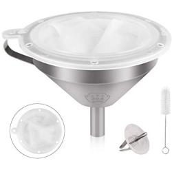 Stainless Steel Funnels for Kitchen, Food Grade Metal Funnels with 300 Mesh Food Filter, Detachable Strainer and Cleaning Brush for Transferring of Liquid, Fluid, Oil, Juice, Powder