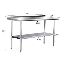 Stainless Steel Table for Prep & Work 24 x 48 Inches, NSF Commercial Heavy Duty Table with Undershelf and Backsplash for Restaurant, Home and Hotel