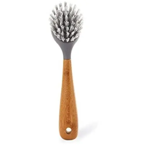 Full Circle Tenacious C Cast Iron Brush and Scraper, Bamboo Handle, 1 EA, Grey