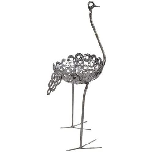 African Recycled Metal Ostrich Plant Holder Statue, Large