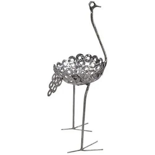 African Recycled Metal Ostrich Plant Holder Statue, Large African Recycled Metal Ostrich Plant Holder Statue, Large