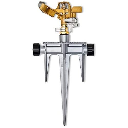 Morvat Brass Impact Lawn Sprinklers - for Yard -Improved 2021 - All Brass Lawn Sprinkler, Solid Aluminum Stake, Rubber Ring Connectors Male Quick Connector, 360° Pattern 40-49 Ft Spray Distance