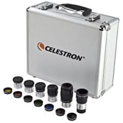 Celestron – 1.25” Eyepiece and Filter Accessory Kit – 14 Piece Telescope Accessory Set – Plossl Telescope Eyepiece – Barlow Lens – Colored Filters – Moon Filter – Sturdy Metal Carry Case