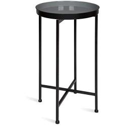 Kate and Laurel Celia Round Foldable Tray Accent Table, 14'' x 14'' x 25.75'', Gray and Black, Modern Minimalist Design and Magnetic Tabletop