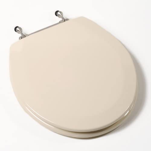 Comfort Seats C3B4R201BN Deluxe Molded Wood Toilet Seat with Brushed Nickel Hinges, Round, Bone