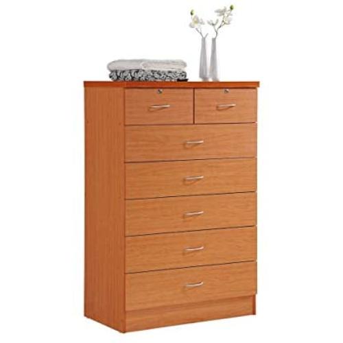 Hodedah HI70DR Cherry Chest of Drawers with Locks