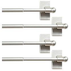 H.VERSAILTEX Magnetic Curtain Rods for Metal Doors (Set of 4) Multi-Use Adjustable Rods Tool Free for Iron and Steel Place 1/2'' Diameter, with Petite Ball Finials (4 Pack, 9''-16'', Nickel)