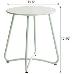 HollyHOME Small Round Patio Metal Side Snack Table, Accent Anti-Rust Steel Coffee Table for Garden, Modern Weatherproof Outdoor End Table, (H) 17.55'' x(D) 15.60'', Teal