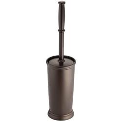 mDesign Compact Freestanding Plastic Toilet Bowl Brush and Holder for Bathroom Storage and Organization - Space Saving, Sturdy, Deep Cleaning, Covered Brush - Bronze