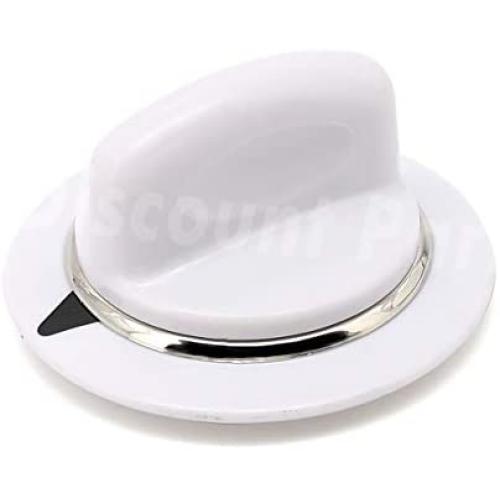 WE1M654 Dryer White Timer Control Knob with Metal Ring for General Electric GE Kenmore Sears RCA Hotpoint Dryer, Replaces AP3995088, 1264290, AH1482197, EA1482197, 212D1726