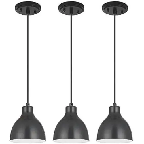 Led Industrial Hanging Light Indoor Mini Pendant Ceiling Light fixtures with Painting Black(Set of 3), Chandeliers Metal Shade for Bar Dining Room Corridor Living Room Kitchen Island