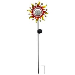 Unido Solar Powered Metal Sunray Garden Stake with Color Changing LED Light and Mosaic Glass Crackle Ball