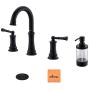 3 Hole Matte Black Widespread Bathroom Sink Faucet, 2 Handle Lavatory Vessel Faucets with Pop Up Drain Assembly and Soap Dispenser, APPASO 3 Hole Matte Black Widespread Bathroom Sink Faucet, 2 Handle Lavatory Vessel Faucets with Pop Up Drain Assembly and Soap Dispenser, APPASO