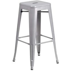 Flash Furniture Commercial Grade 30'' High Backless Silver Metal Indoor-Outdoor BarStool with Square Seat