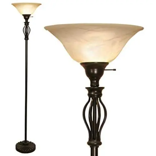 Scroll Floor Lamp for Living Room Decor by Light Accents - Tall Floor Lamp Bed Room Decor - Traditional Iron Scrollwork Standing Lamp Pole Light with Alabaster Glass Bowl Shade – 70'' Tall- (Bronze) Scroll Floor Lamp for Living Room Decor by Light Accents - Tall Floor Lamp Bed Room Decor - Traditional Iron Scrollwork Standing Lamp Pole Light with Alabaster Glass Bowl Shade – 70'' Tall- (Bronze)