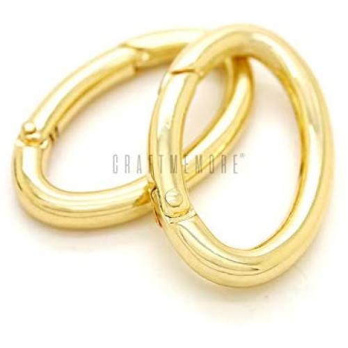 CRAFTMEmore 2PCS 1 1/2 x 3/4 Inches Oval Ring Spring Opening Purse Making Hardware Snap Trigger Clip (Gold)