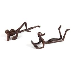 Danya B. ZD17346 Man and Woman Leisurely Reading a Book Bronze Sculptures – Metal Shelf Décor (2 Piece Set)