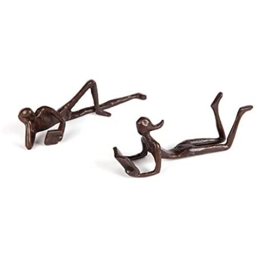 Danya B. ZD17346 Man and Woman Leisurely Reading a Book Bronze Sculptures – Metal Shelf Décor (2 Piece Set)