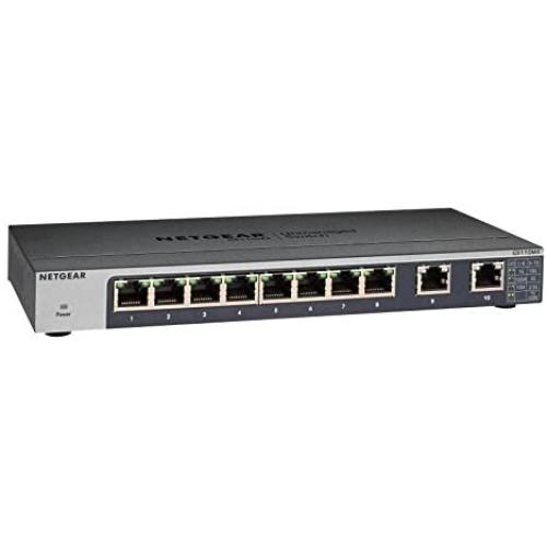 NETGEAR 10-Port Gigabit/10G Ethernet Unmanaged Switch (GS110MX) - with 2 x 10G/Multi-gig, Desktop/Rackmount, and ProSAFE Limited Lifetime Protection