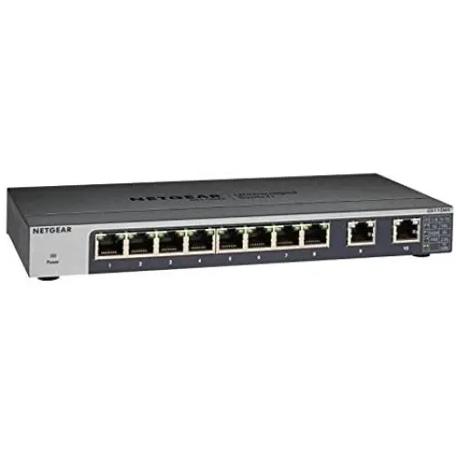NETGEAR 10-Port Gigabit/10G Ethernet Unmanaged Switch (GS110MX) - with 2 x 10G/Multi-gig, Desktop/Rackmount, and ProSAFE Limited Lifetime Protection NETGEAR 10-Port Gigabit/10G Ethernet Unmanaged Switch (GS110MX) - with 2 x 10G/Multi-gig, Desktop/Rackmount, and ProSAFE Limited Lifetime Protection
