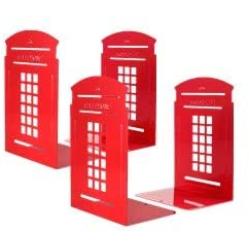 OMEYA Bookends, Telephone Booth Metal Book Ends Non Skid Heavy Duty for Shelves, Books, DVD, Video 7.8 x 5.5 x 3.9 inch London-Red (2 Pair/4 Pieces)